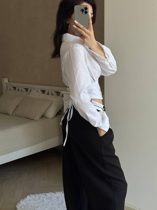 Женская базовая приталенная рубашка с имитацией корсета коттон Одесса - изображение 8