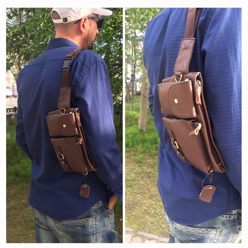 Сумка на пояс/через плече з натуральної шкіри коричнева Київ - фото 3