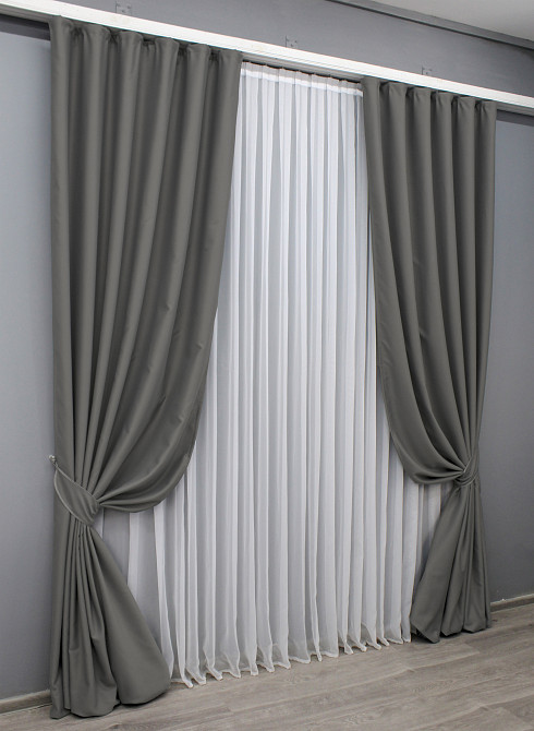 Комплект готових штор VR-Textil Блекаут Midnight № 1671ш Сірий 100х295 см 2 шт (31-823) Київ - фото 3