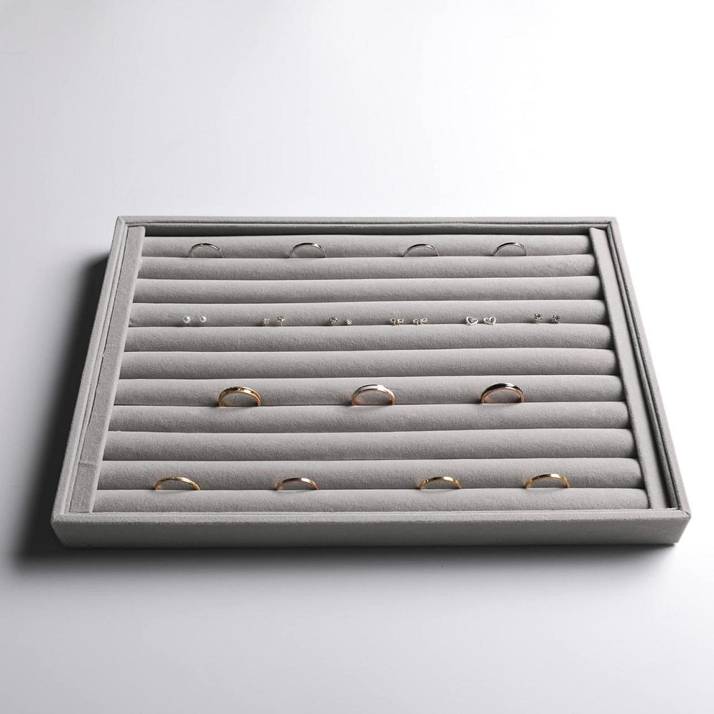 Органайзери для прикрас набір 4 шт, сірий, лотки оксамитові для каблучок, сережок, браслетів, намиста, біжутерії Київ - фото 3