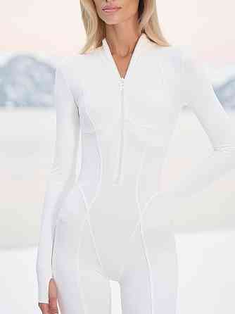 Жіночий обтислий теплий комбінезон на блискавці пума Молочний, 46/48 Одеса