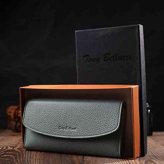 Чудовий жіночий гаманець із монетницею на блискавці з натуральної шкіри Сіро-зелений (Tony Bellucci) Київ