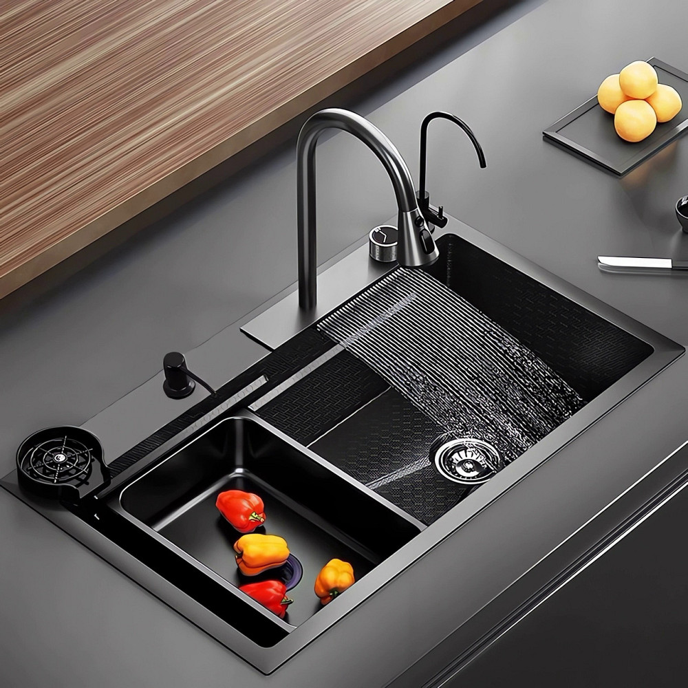 Кухонная мойка водопад Willda черная / Nano Black 75x46x22 см (486367195) Киев - изображение 3