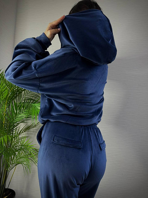 Женский стильный повседневный плюшевый костюм тройка Синий, 42/44 Одесса - изображение 8