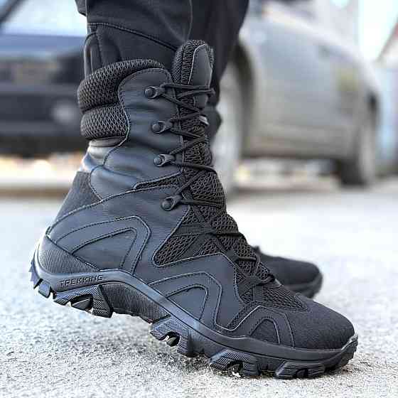 Тактичні літні берці чоловічі чорні з натуральної шкіри CRAZY HORSE для військових та туризму Львів