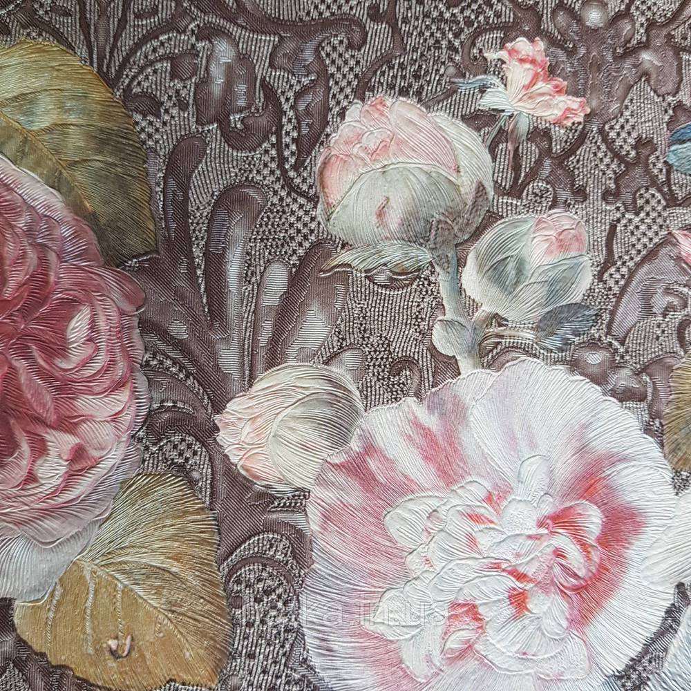 Шпалери метрові вінілові на флізелін Yuanlong Samsara квіти троянди, півонії бордовий, червоний, синій на Київ - фото 2