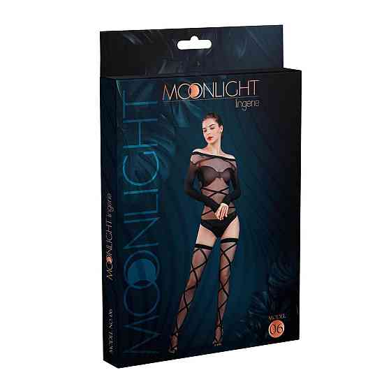 Комплект: боді та панчохи Moonlight Model 06 XS-L Black, довгі рукави, малюнок у вигляді ліфа, силуе Sex Aura Київ
