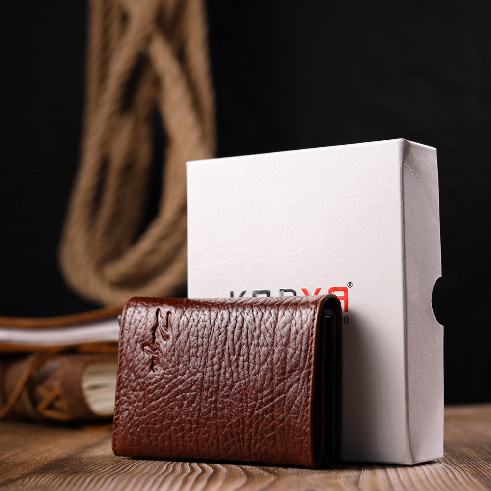Візитниця з натуральної крупнозернистої шкіри KARYA 20979 Коричневий Київ - фото 1