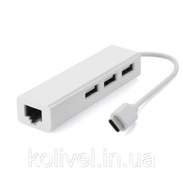 USB Hub Type-C Hub 3-port USB2.0 + RJ45 Fast Ethernet, білий (S0742) Київ - фото 4
