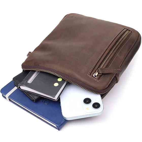 Практичная сумка для мужчин на плечо из натуральной винтажной кожи Shvigel 23149 Коричневый Киев