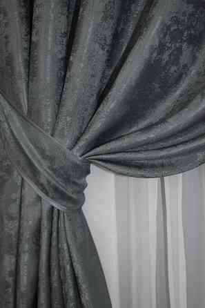 Комплект штор на люверсах VR-Textil Жакард Sultan XO № 1123ш 150х250 см 2 шт Графітовий (37-0027) Київ