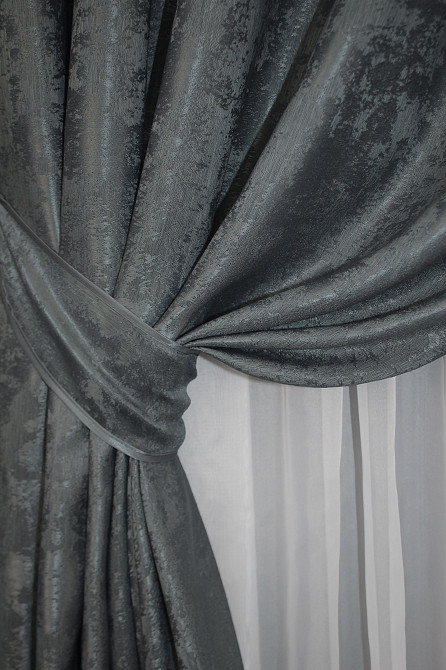 Комплект штор на люверсах VR-Textil Жакард Sultan XO № 1123ш 150х250 см 2 шт Графітовий (37-0027) Київ - фото 4
