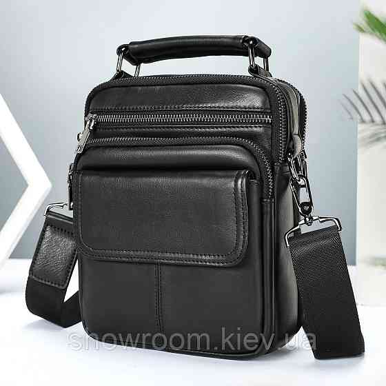 Кожаная мужская барсетка, сумка на плечо Leather Collection (6266) black Киев