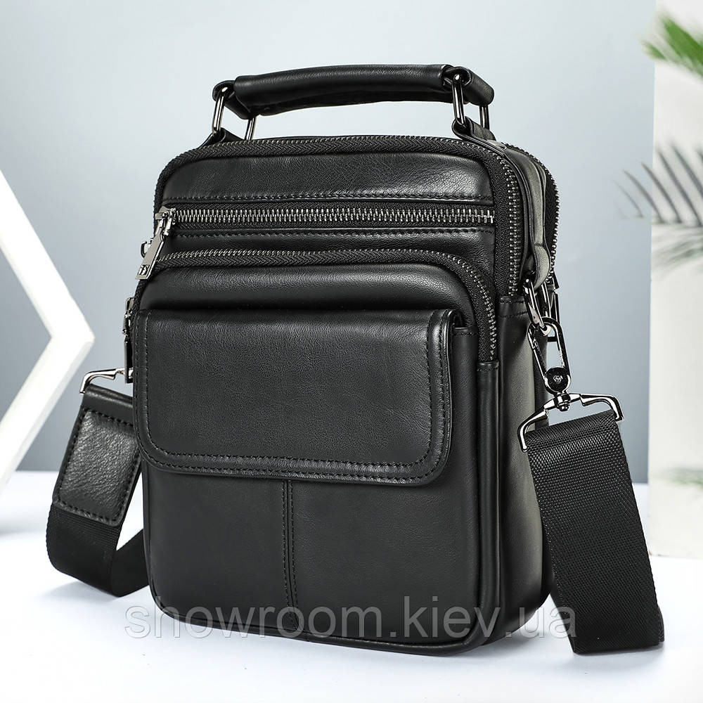 Кожаная мужская барсетка, сумка на плечо Leather Collection (6266) black Киев - изображение 1