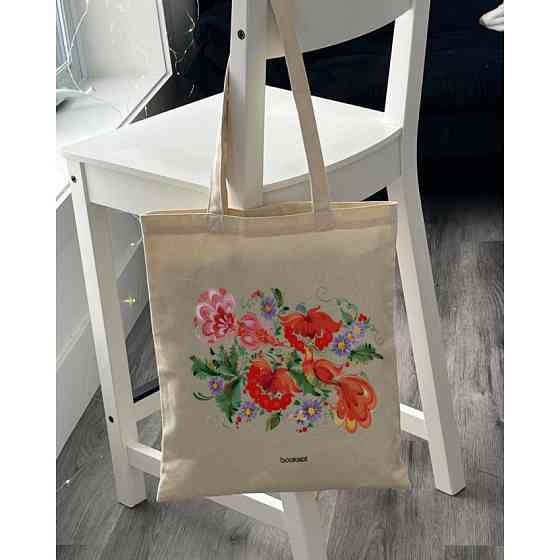 Екошопер BookOpt BK4002 Петриківський розпис Червоні квіти бежевий Київ