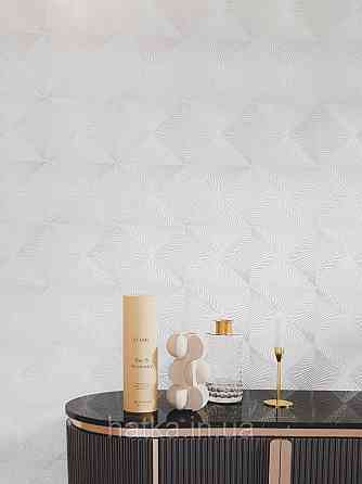 Шпалери вінілові на флізеліні Sintra Simmetria метрові геометрія фігури смуги білі сірі срібло 524527 Київ