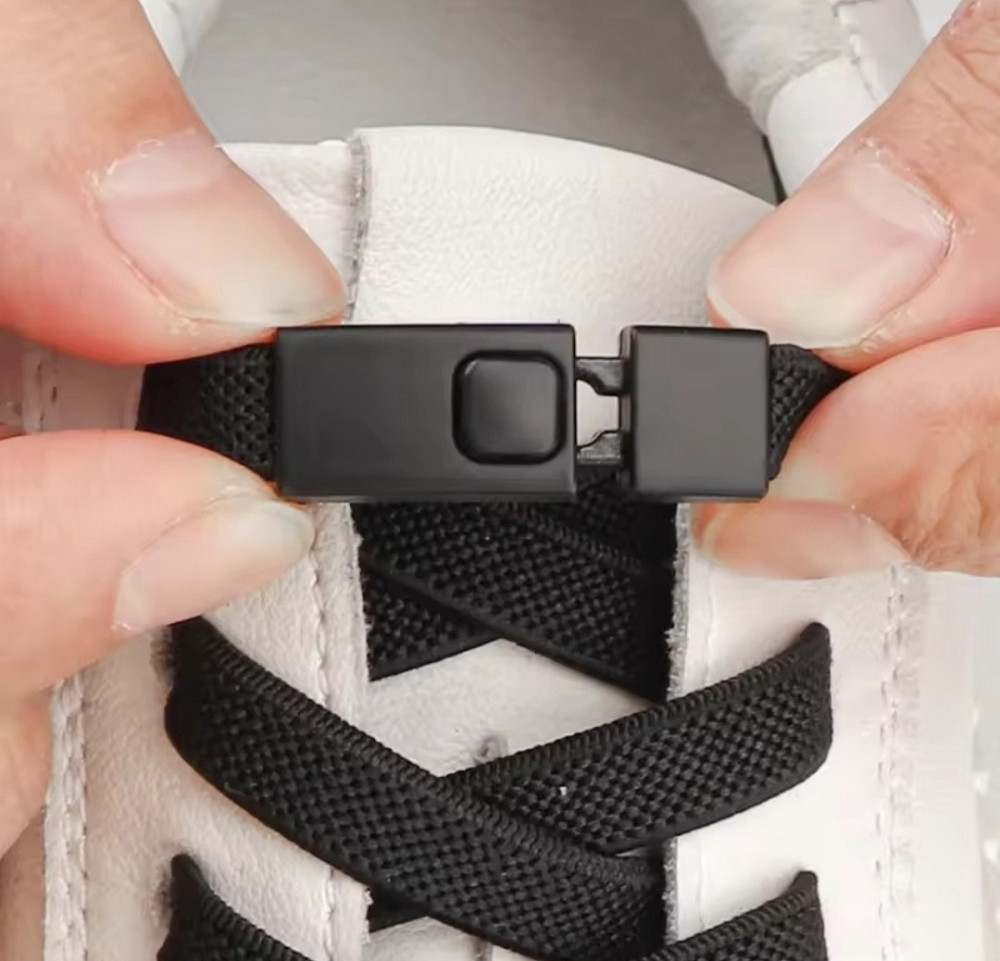 Еластичні шнурки без зав'язок з металевими застібками в колір Чорний Смела - изображение 1