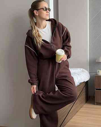 Жіночий теплий прогулянковий костюм: кофта та штани двосторонній фліс Шоколадний, 46/48 Одеса