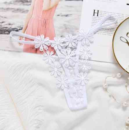 Еротичні стрінги білі "Ромашки" - розмір універсальний (на резинці), в талії до 90см Київ