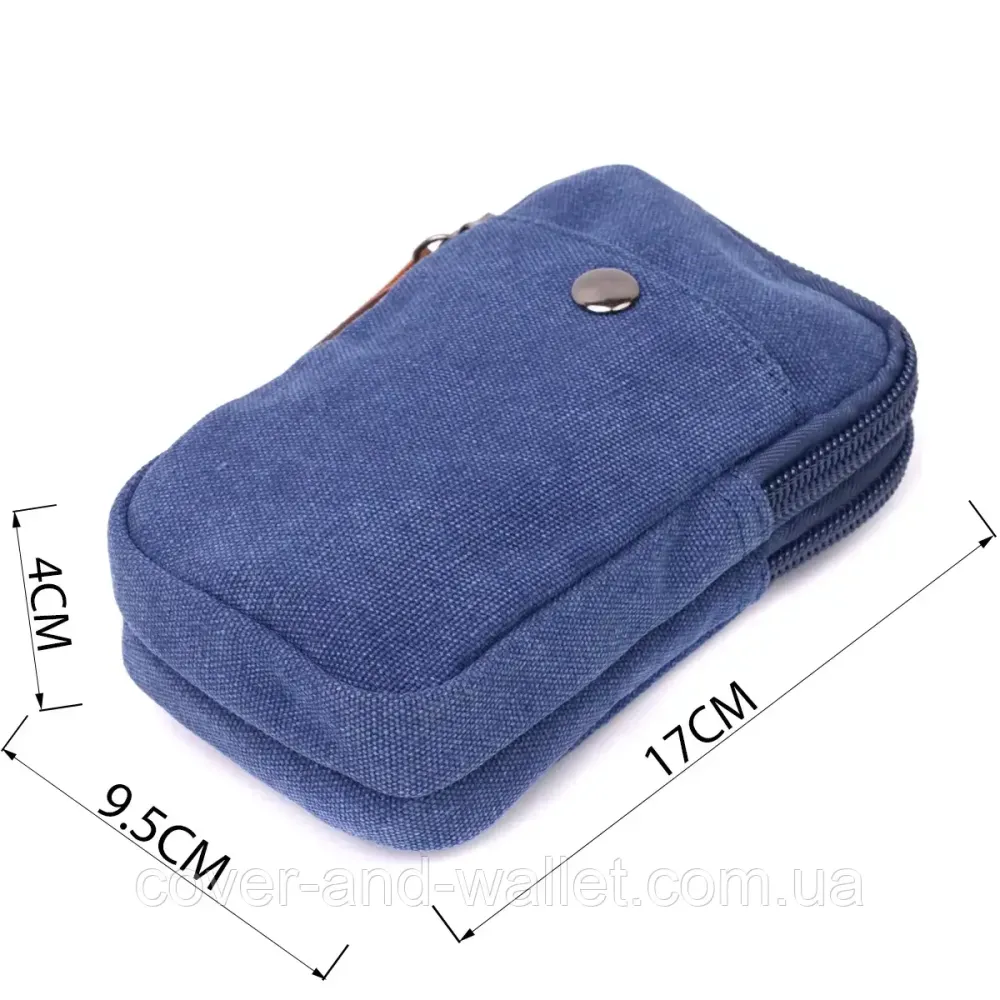Маленькая сумка-чехол на пояс с карабином из текстиля синего цвета Puos Киев - изображение 3