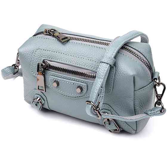 Елегантна жіноча сумка з натуральної шкіри із сучасним декором Vintage 22925 Блакитний Київ