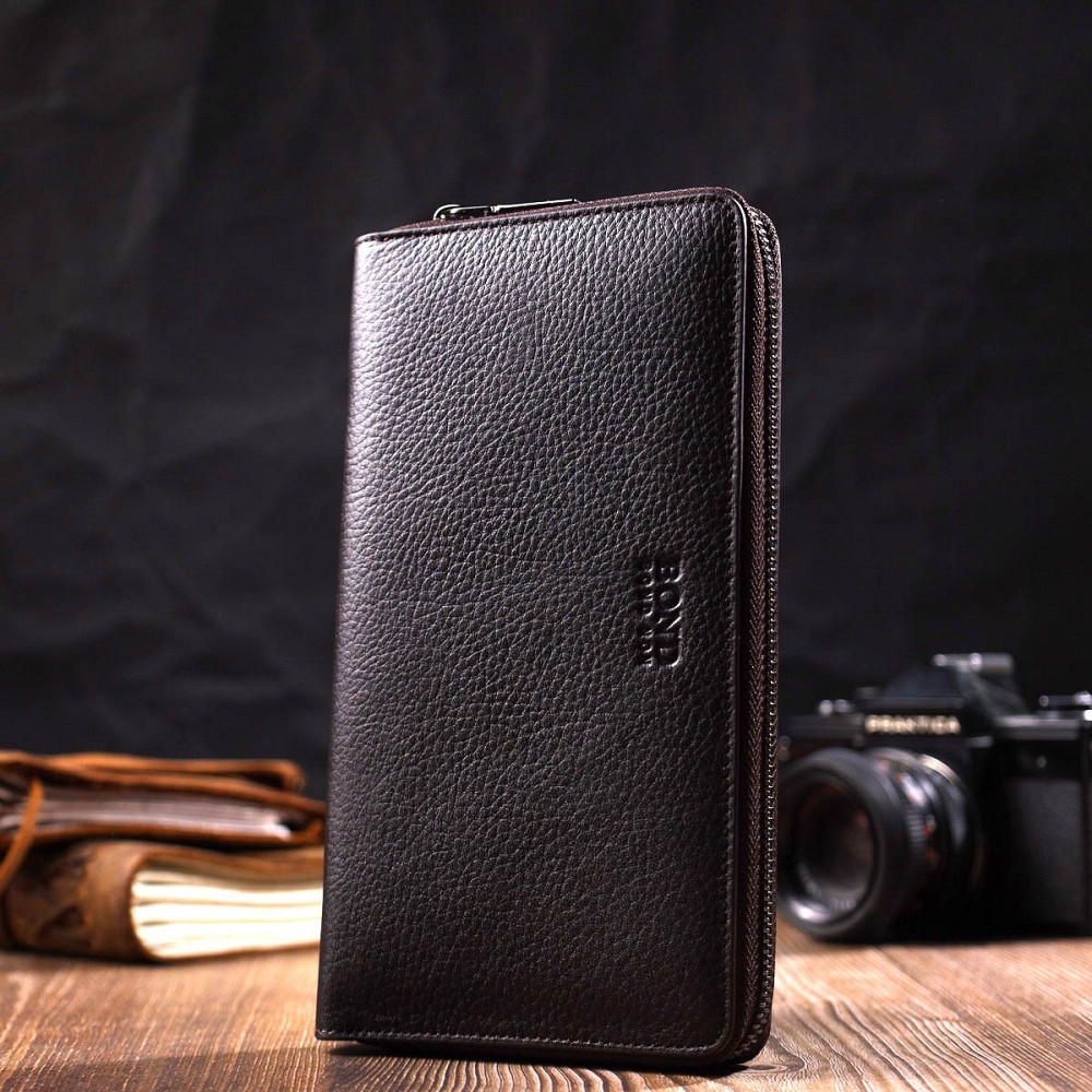 Цікавий чоловічий клатч з одним відділенням із натуральної шкіри BOND 22032 Коричневий Київ - фото 7