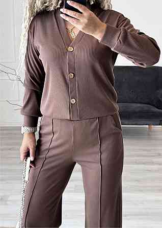 Женский стильный повседневный костюм двойка: кардиган на пуговицах + брюки трикотажный рубчик Мокко, 52/54 Одесса