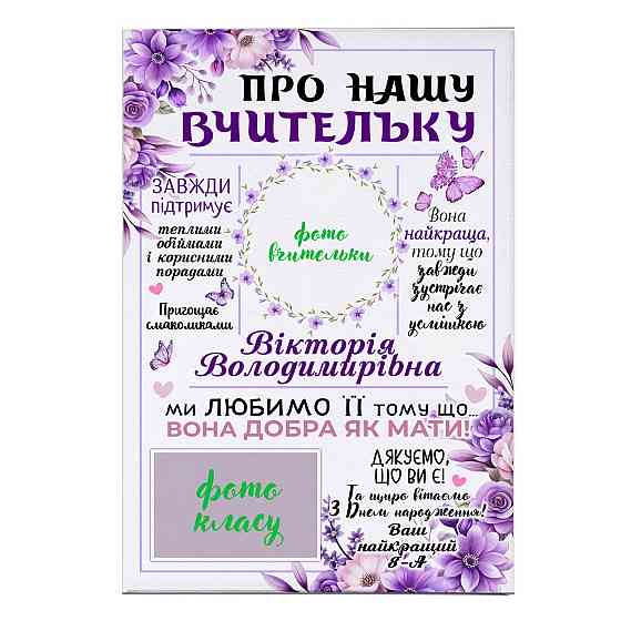 Іменна фотокартина на холсті з підрамником для вчительки “Про нашу вчительку” | Персоналізований подарунок від учнів Одеса