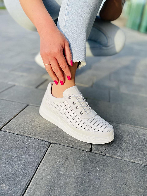 Lonza Жіночі кеди з натуральної шкіри білі весна - літо LONZA / Стильні кеди літні шкіряні р.38 Коломыя - изображение 4