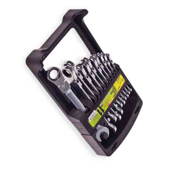 Набор ключей рожково-накидных с трещеткой 8-19 мм 11 шт (планшет) CrV шарнирные Мукачево