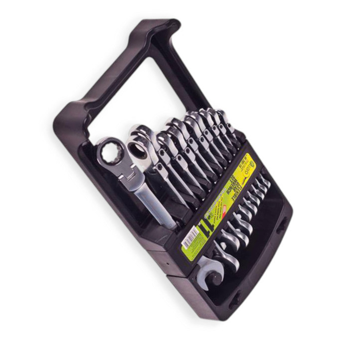 Набір ключів ріжково-накидних з тріскачкою 8-19 мм 11 шт (планшет) CrV шарнірні Мукачево - фото 1