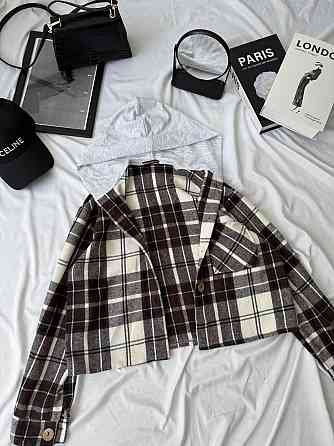 Женская оверсайз рубашка в клетку с капюшоном турецкий кашемир Шоколад, 42/46 Одесса