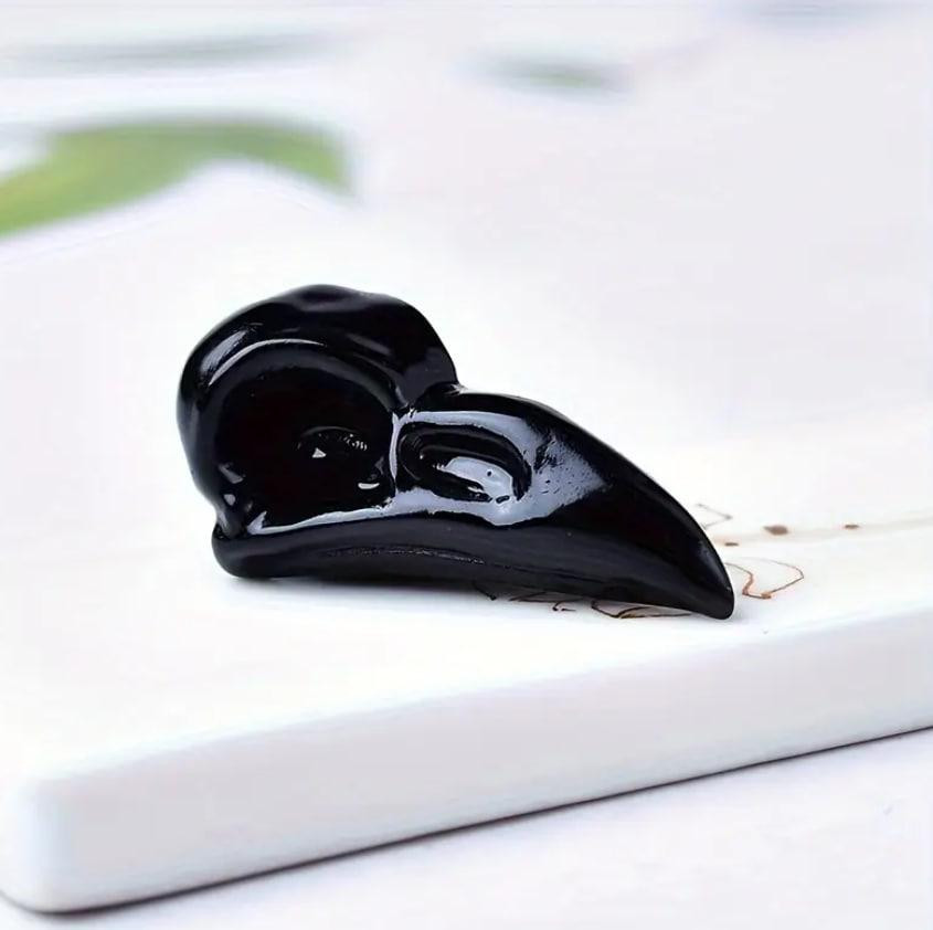 Череп ворона з натурального каменю обсидіану 37 мм, сувенір з обсидіану Київ - фото 1