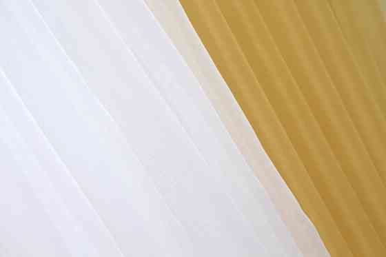 Кухонные шторки VR-Textil № 096к с подвязками золотистый с белым 400х170 см (52-0403) Киев