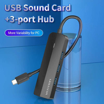 Концентратор Vention USB 3.1 Type-C to 3xUSB 3.0+MicroUSB+3.5mm Sound Adapter black (TGQBB) Винница - изображение 2