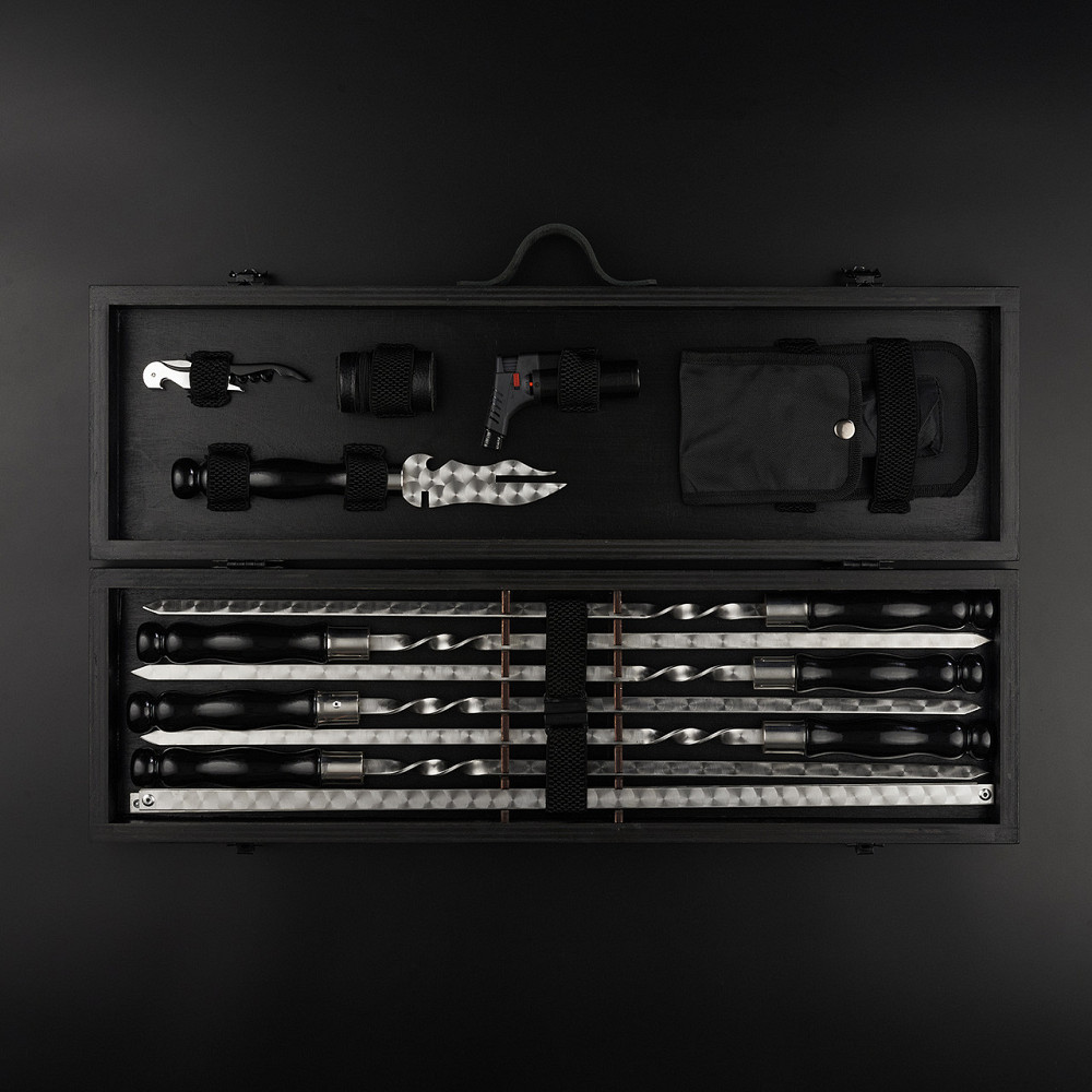 Шампури подарункові набір бокс для пікніка гриля та барбекю Оригінальні Віп подарунки на день народження татові, хлопцю, Тернопіль - фото 1