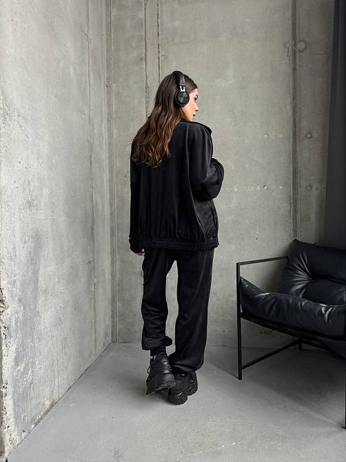 Жіночий прогулянковий костюм-двійка: кофта та штани з турецького велюру Чорний, 46/48 Одеса - фото 9