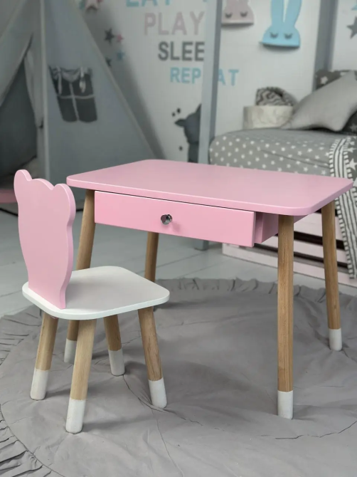 Дитячий столик зі стільчиком Ведмедик та ящиком для олівців та розмальовок (Рожевий) Вінниця - фото 4