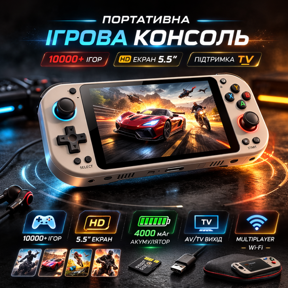 Ретро-приставка BOYHOM M17 64 ГБ | Портативна ігрова консоль 4.3" IPS, 20000 ігор, Linux, PSP, PS1, NES, GBA Київ - фото 1
