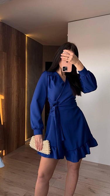 Жіноче романтичне плаття на запах костюмка Синій Одеса - фото 3