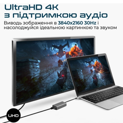 Перехідник USB-C to HDMI 4K30Hz grey Promate (medialink-h1.grey) Вінниця - фото 7