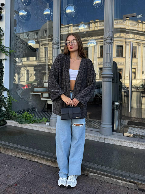 Жіночий теплий модний кардиган альпака Чорно-білий, 46/48 Одеса - фото 4