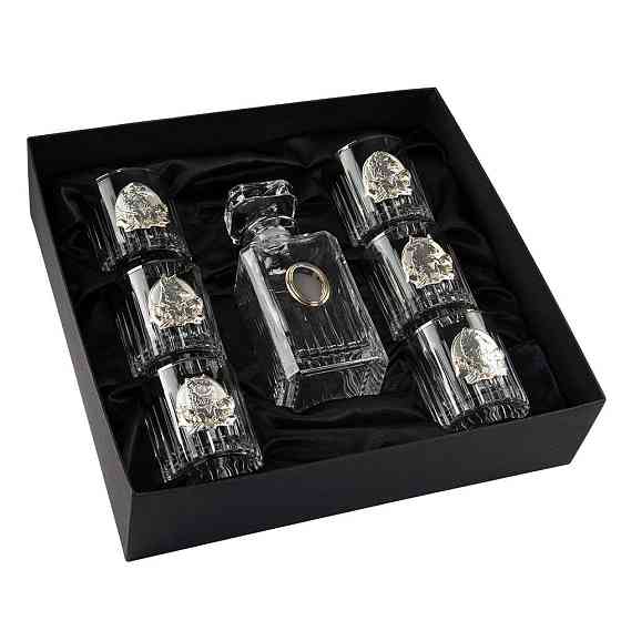 Набір для віскі «Лідер», графин з овалом, 6 келихів, платина, срібло, золото, кришталь Рівне
