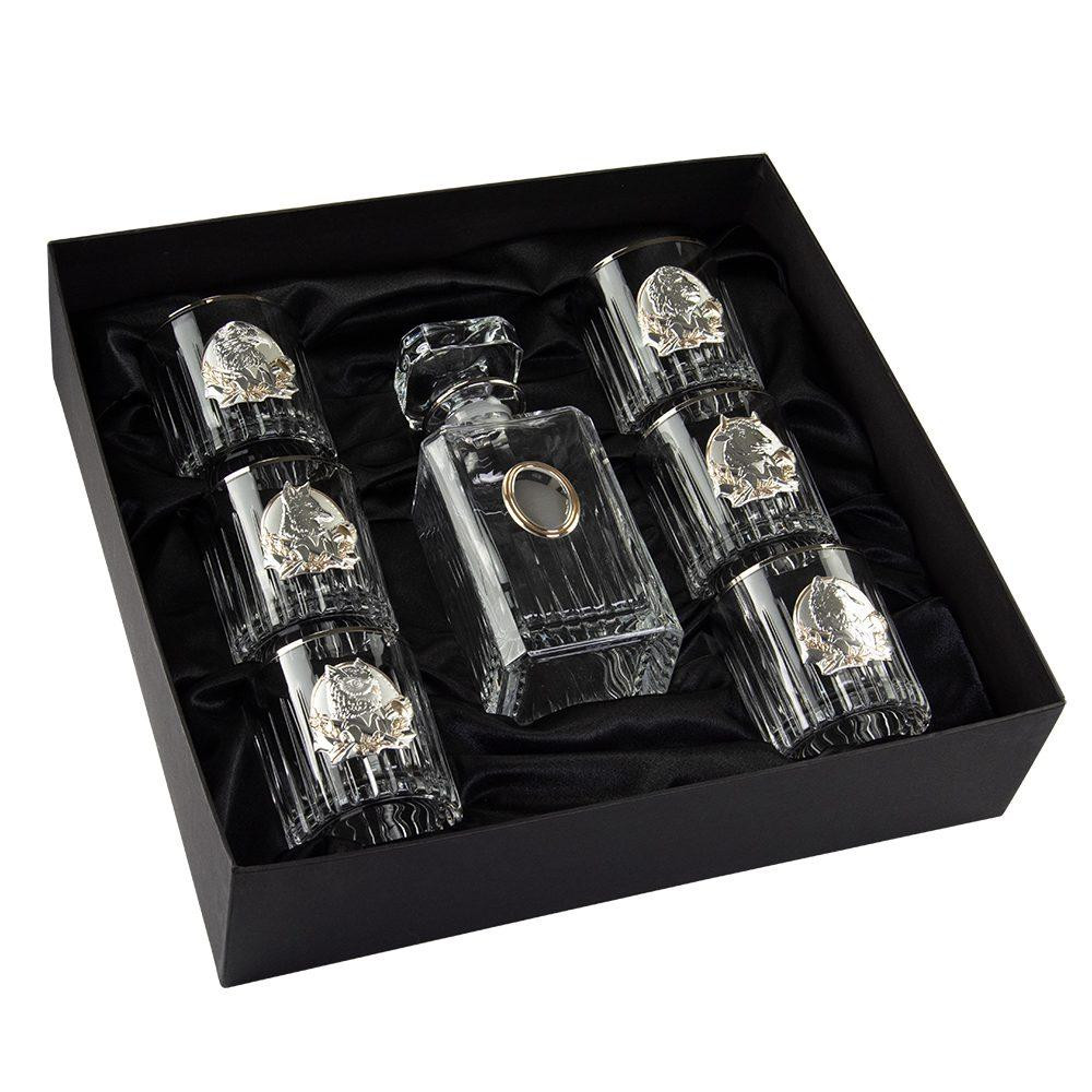 Набор для виски «Лидер», графин с овалом, 6 бокалов, платина, серебро, золото, хрусталь Ровно - изображение 1