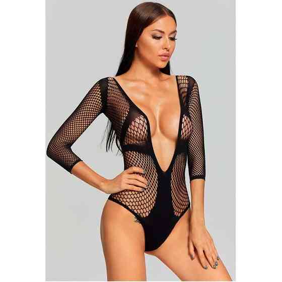 Боди с открытой грудью и рукавами - Чёрный - XS/S/M – Эротическое бельё Винница
