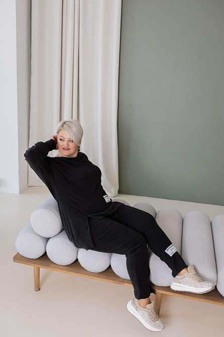 Женский теплый прогулочный костюм двойка батал пума плюш Черный, 54/58 Одесса - изображение 5