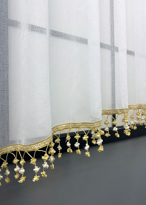 Кухонна арка VR-Textil № 000к мікро-льон з бахромою білий з молочним і бежевим 270х155 см (51-253) Київ - фото 6