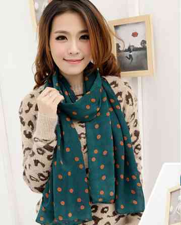 Шарф в горох женский 150 на 46 см зелено-коричневый Киев