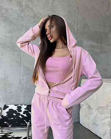 Жіночий прогулянковий костюм-трійка: кофта топ і штани двонитка Рожевий, 42/44 Одеса