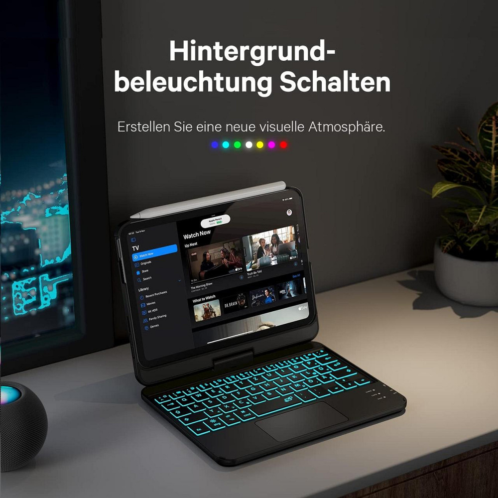 Чохол з Bluetooth клавіатурою для iPad Mini 7/6 8.3” 2024/2021 з підсвіткою, тачпадом і поворотом на 360°, QWERTZ, чорний Київ - фото 3